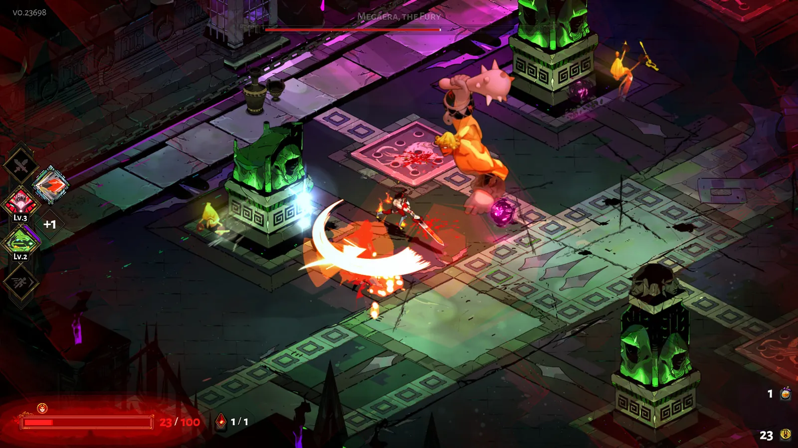 Hades isometric combat in an Underworld chamber